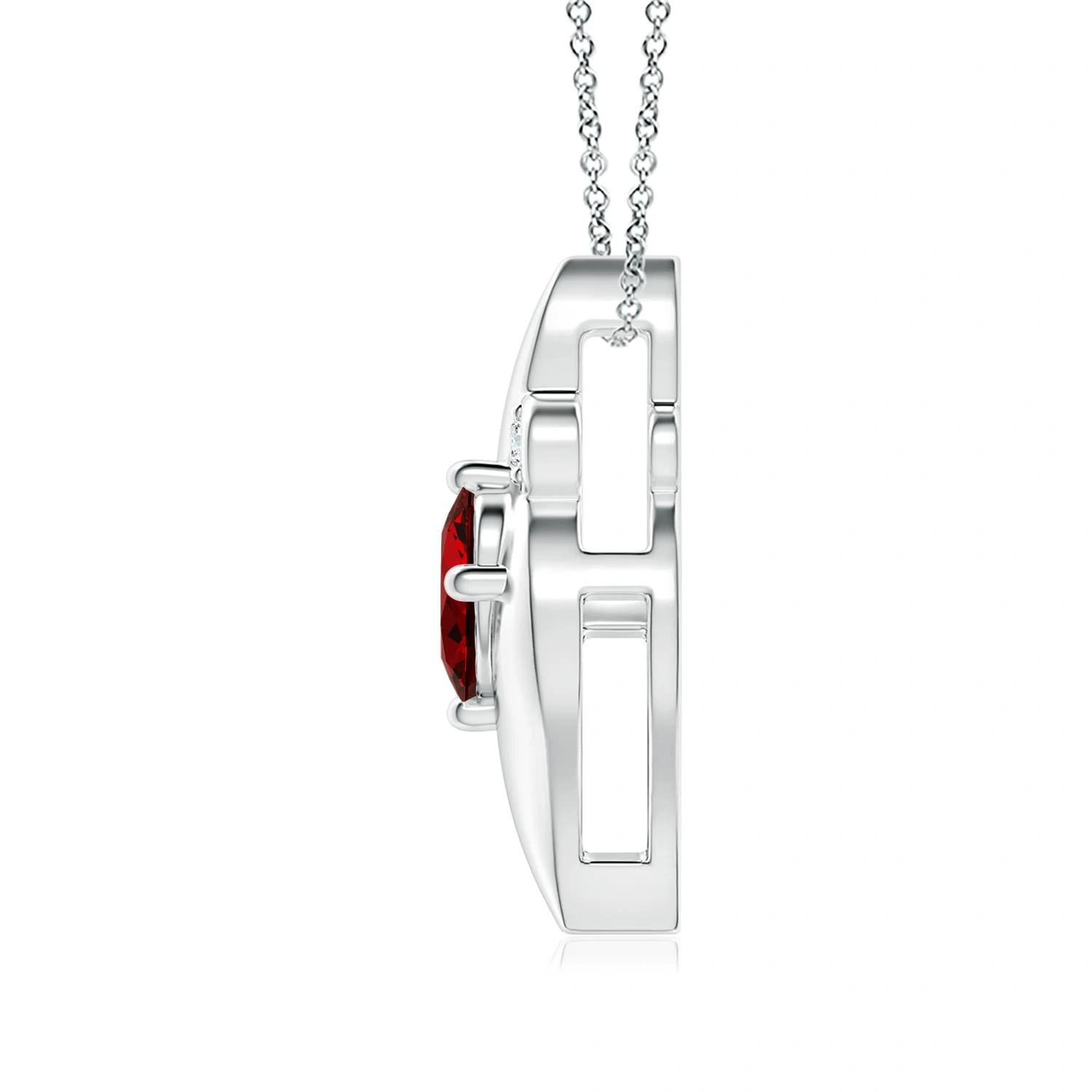 Oval Lab-Grown Ruby Shell Motif Diamond Pendant detail