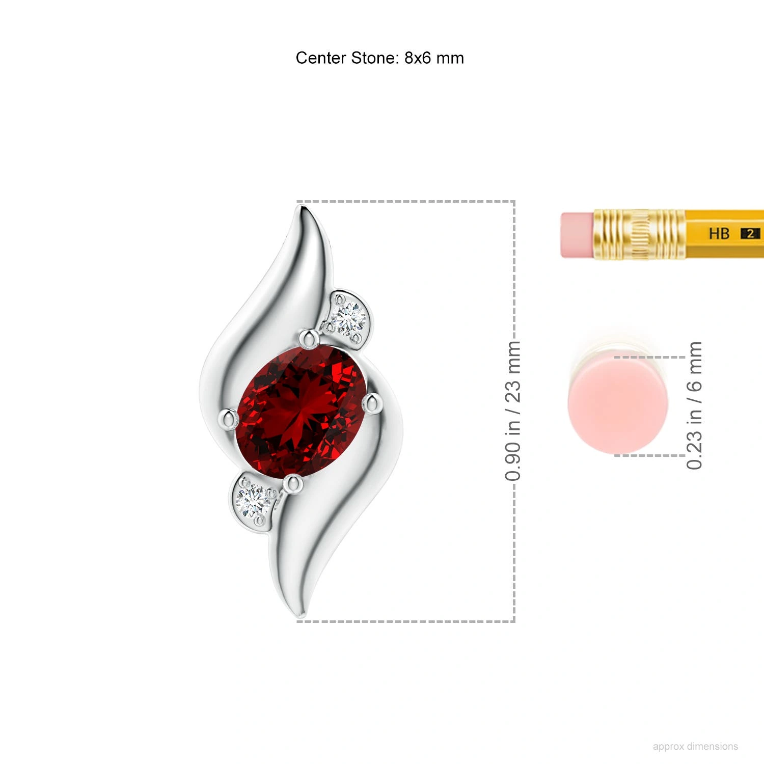 Oval Lab-Grown Ruby Shell Motif Diamond Pendant dimension
