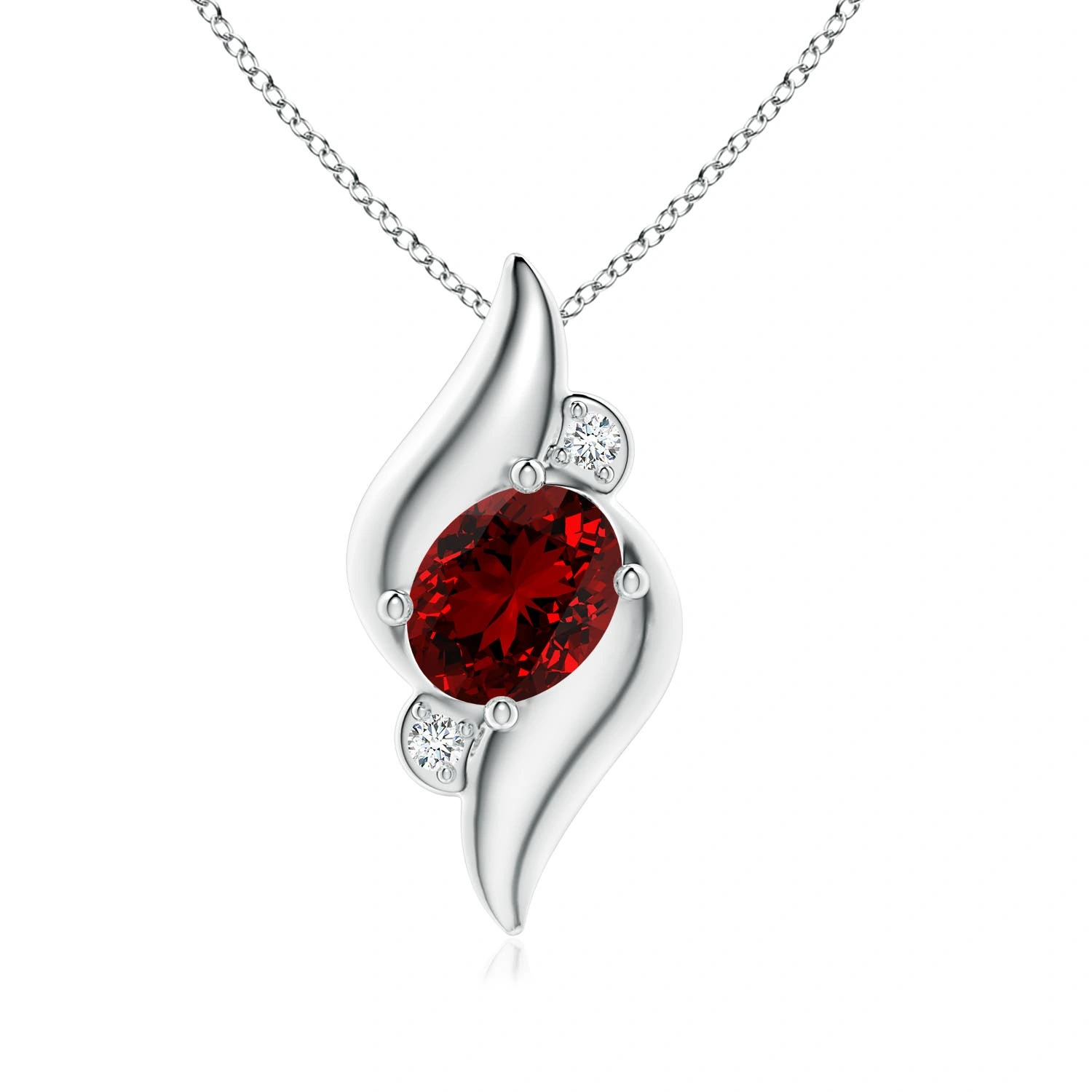 Oval Lab-Grown Ruby Shell Motif Diamond Pendant
