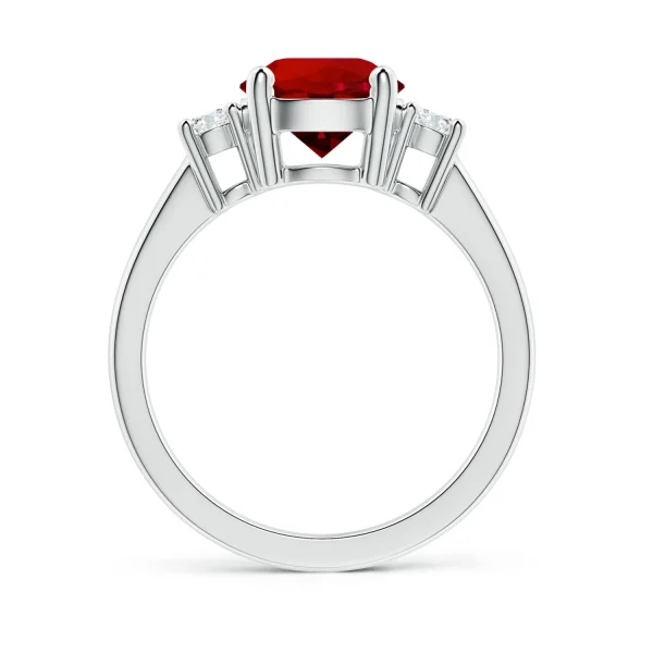 Round Lab-Grown Ruby Three-Stone Prong-Set Ring with Lab-Grown Diamond Accents detail