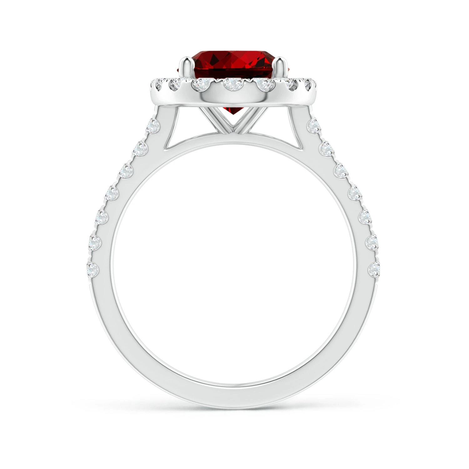 Oval Lab-Grown Ruby Diamond Halo Engagement Ring detail