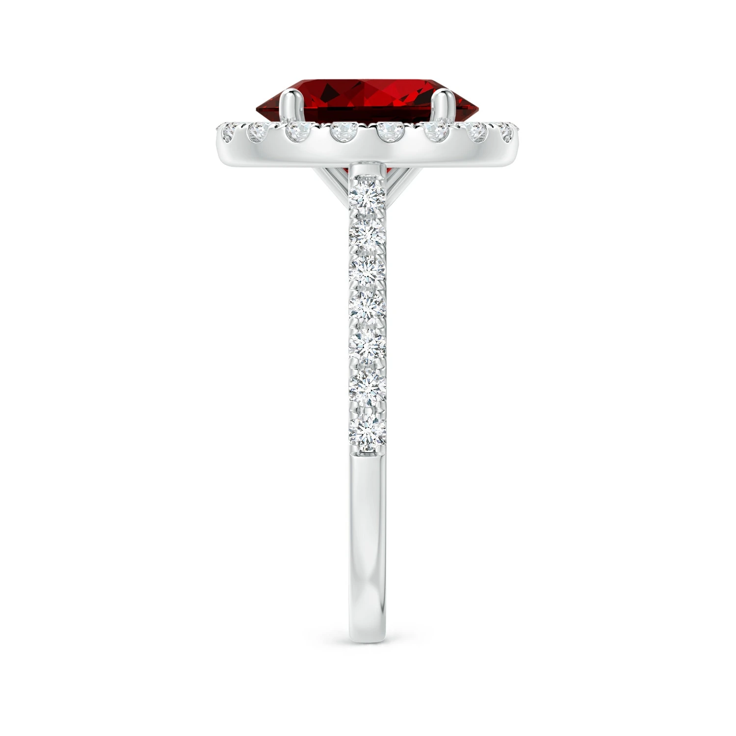 Oval Lab-Grown Ruby Diamond Halo Engagement Ring detail
