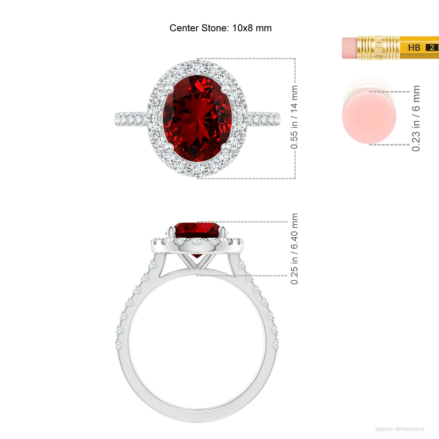 Oval Lab-Grown Ruby Diamond Halo Engagement Ring dimension