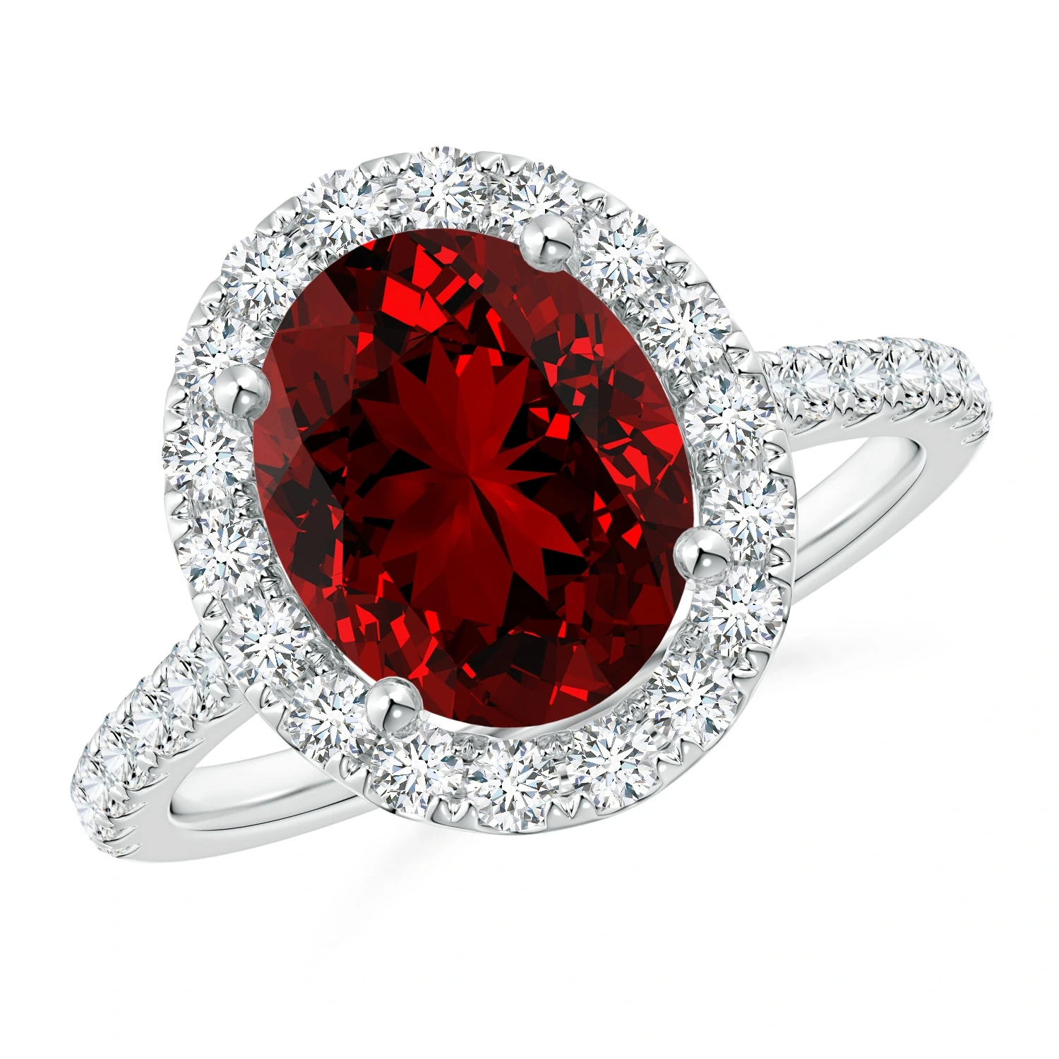 Oval Lab-Grown Ruby Diamond Halo Engagement Ring