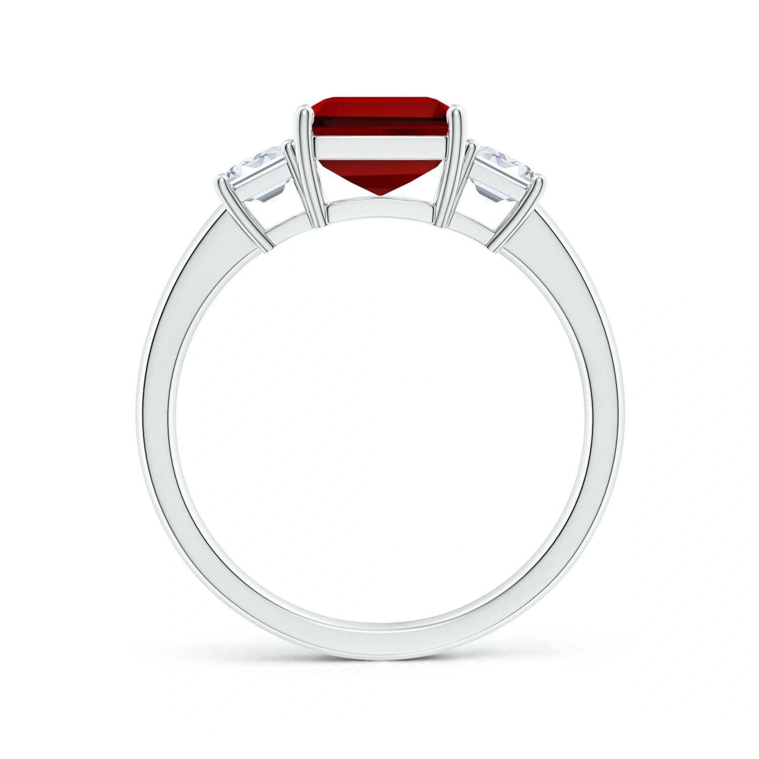 Emerald-Cut Lab-Grown Ruby Three-Stone Ring detail