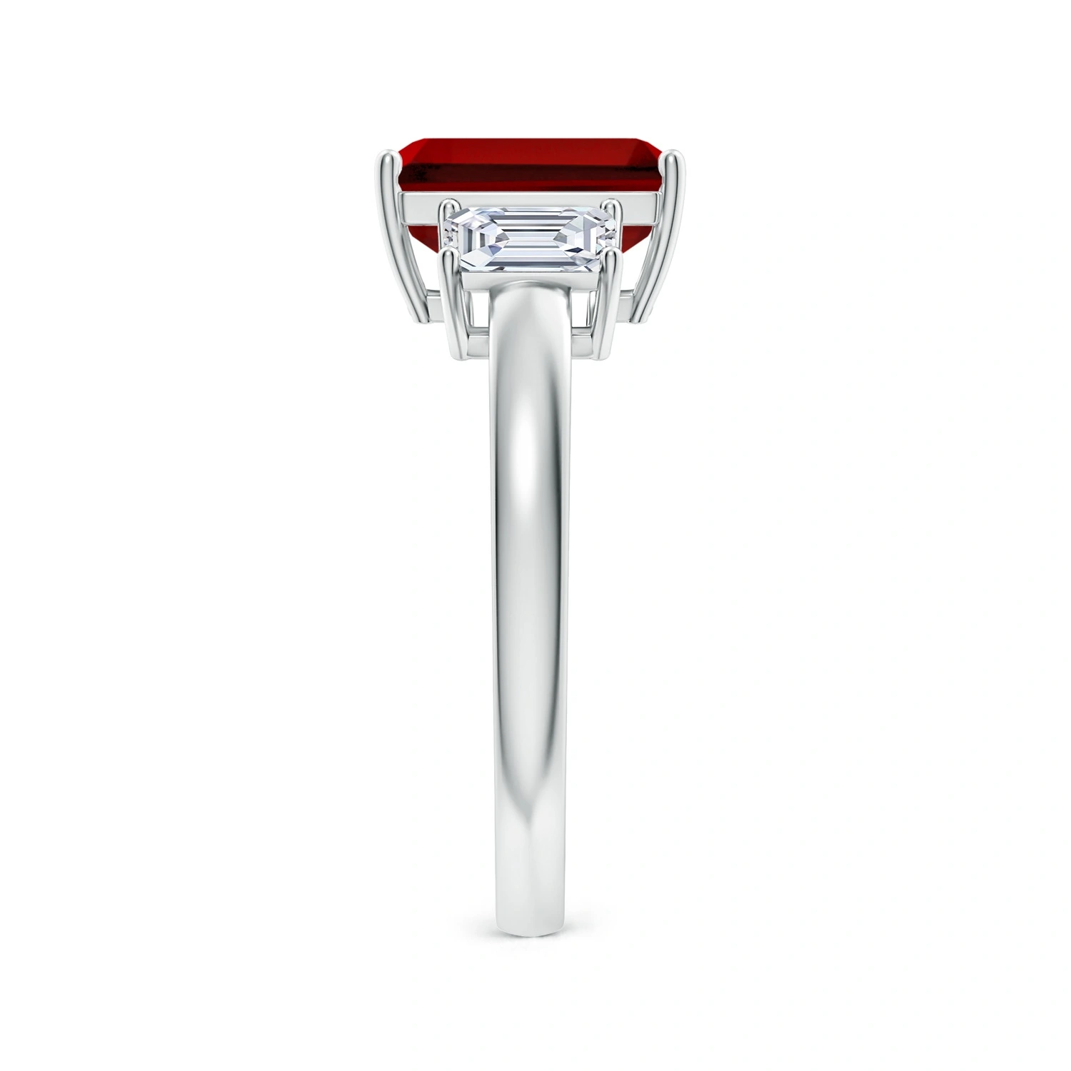Emerald-Cut Lab-Grown Ruby Three-Stone Ring detail