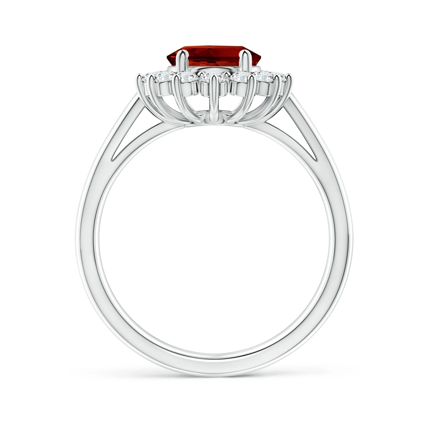 Oval Lab-Grown Ruby Floral Halo Engagement Ring detail