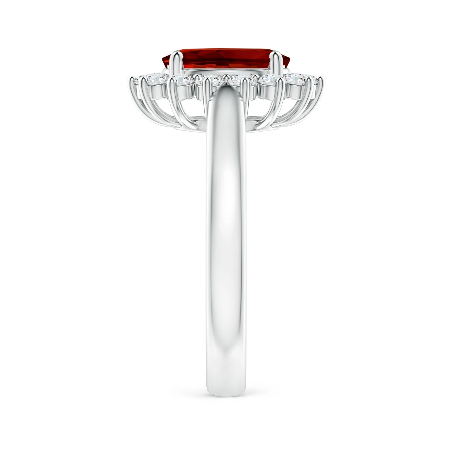Oval Lab-Grown Ruby Floral Halo Engagement Ring detail