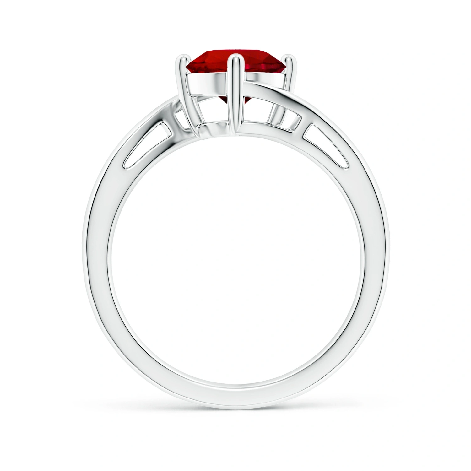 Round Lab-Grown Ruby Solitaire Bypass Engagement Ring detail