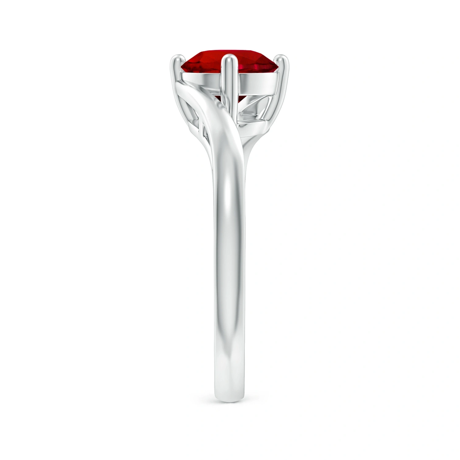 Round Lab-Grown Ruby Solitaire Bypass Engagement Ring detail
