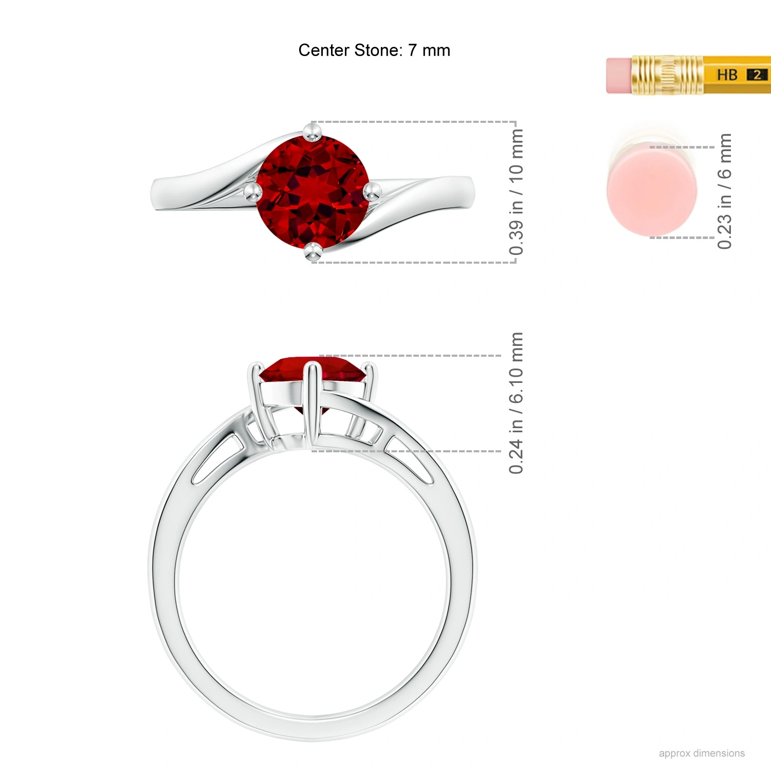 Round Lab-Grown Ruby Solitaire Bypass Engagement Ring dimension