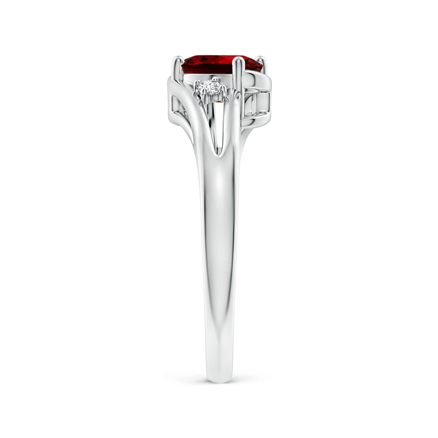 Oval Lab-Grown Ruby Split-Shank Ring with Diamond Accents detail