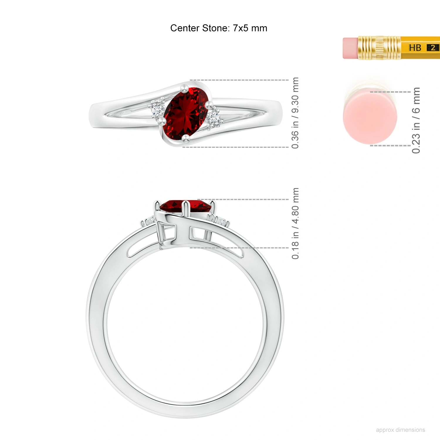 Oval Lab-Grown Ruby Split-Shank Ring with Diamond Accents dimension