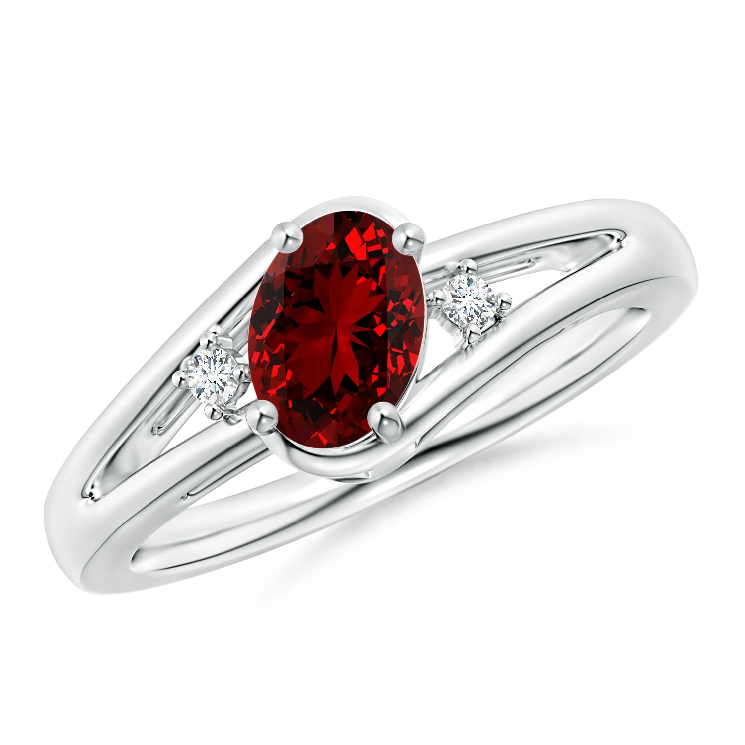 Oval Lab-Grown Ruby Split-Shank Ring with Diamond Accents