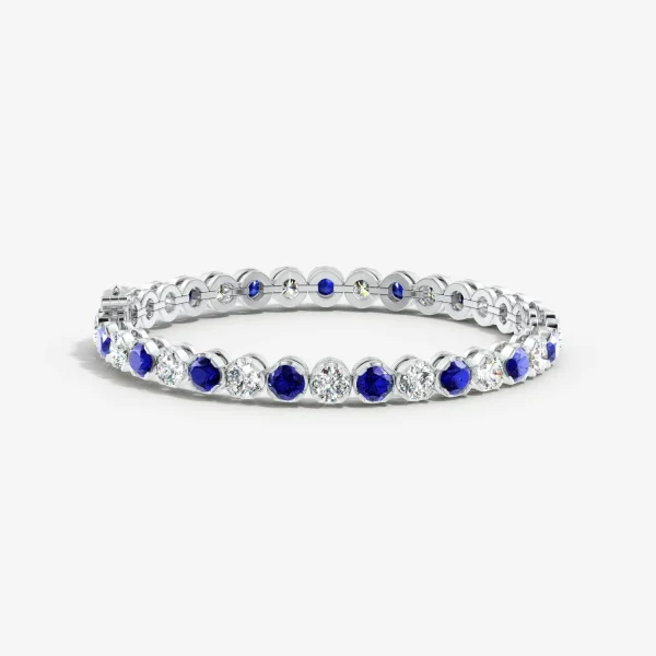 Round Lab-Grown Blue Sapphire and Diamond Tennis Bracelet detail