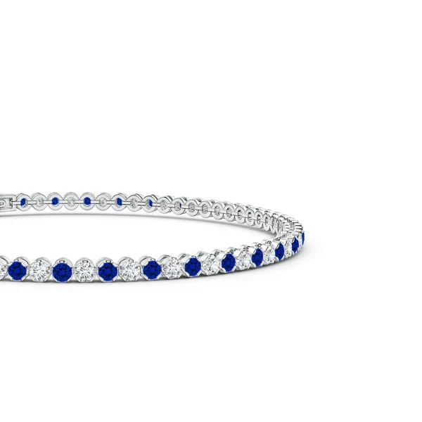Round Lab-Grown Blue Sapphire and Diamond Tennis Bracelet detail