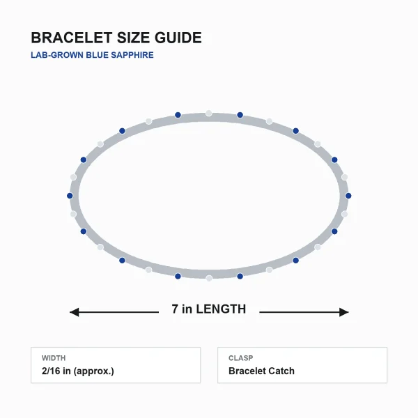 Round Lab-Grown Blue Sapphire and Diamond Tennis Bracelet dimension