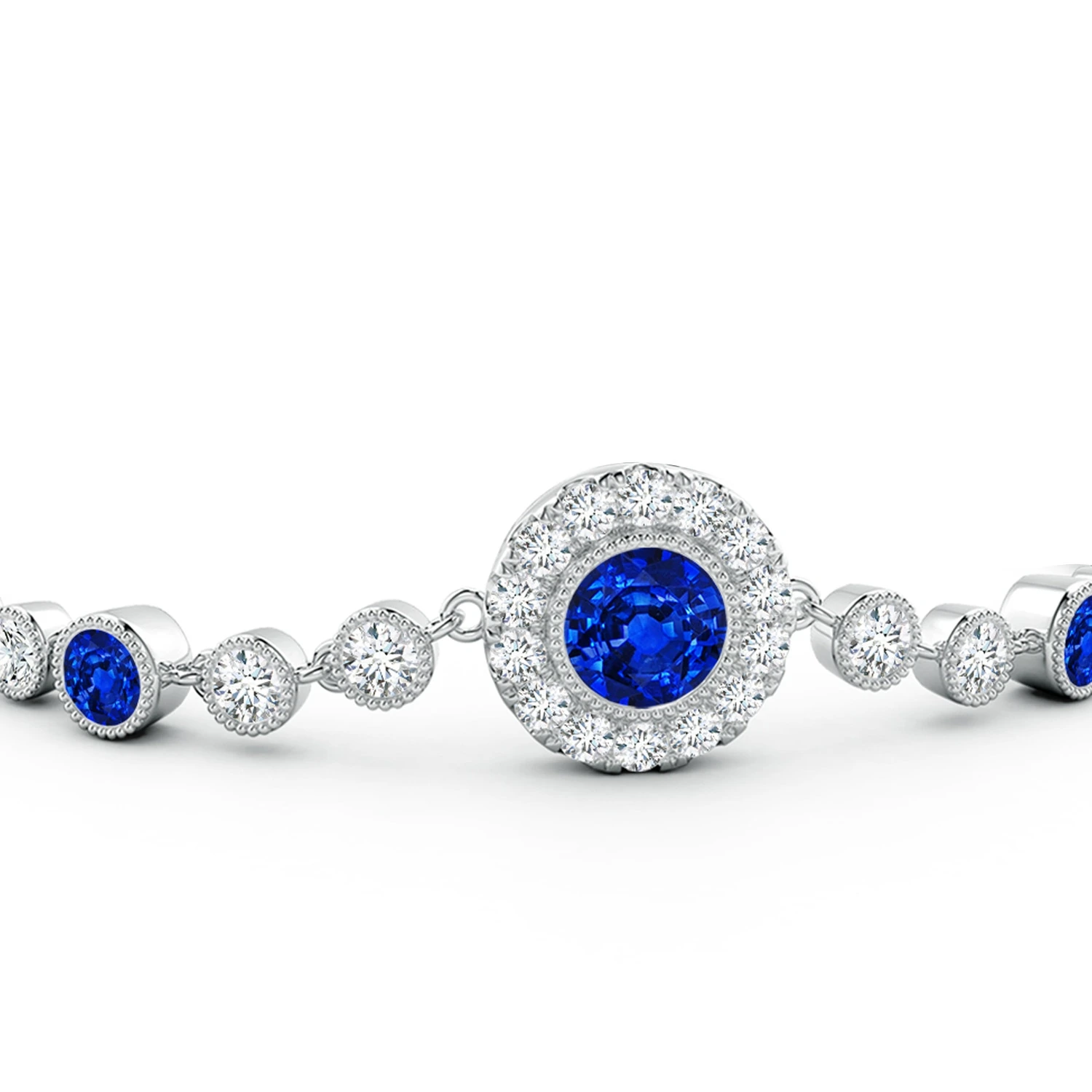 Round Lab-Grown Sapphire Vintage Halo Station Bracelet detail