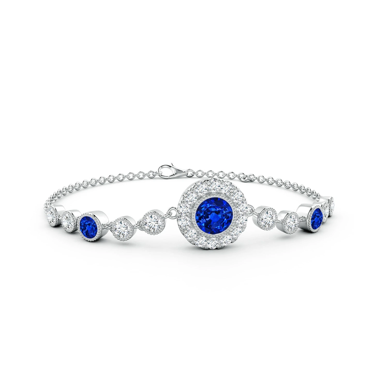 Round Lab-Grown Sapphire Vintage Halo Station Bracelet