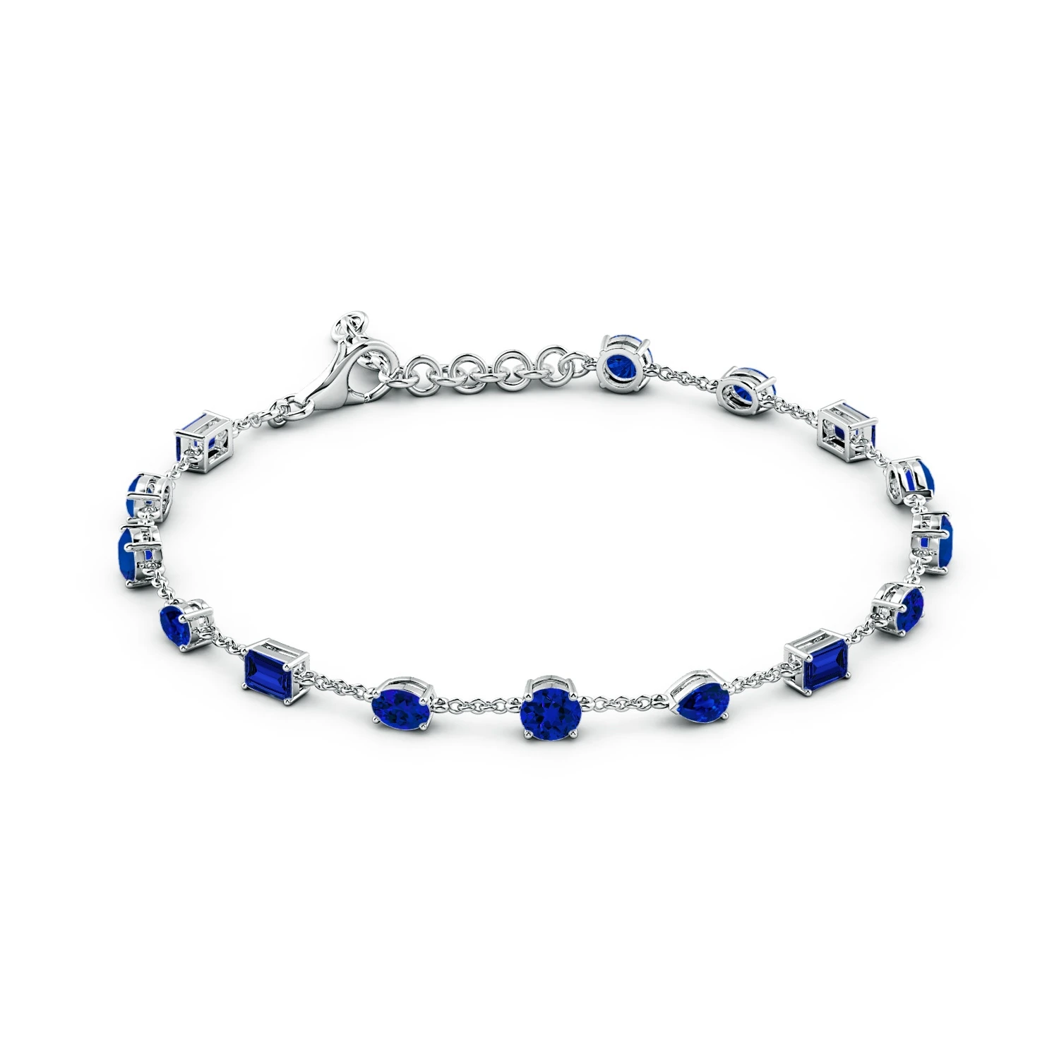 Multi-Shape Lab-Grown Blue Sapphire Station Bracelet detail