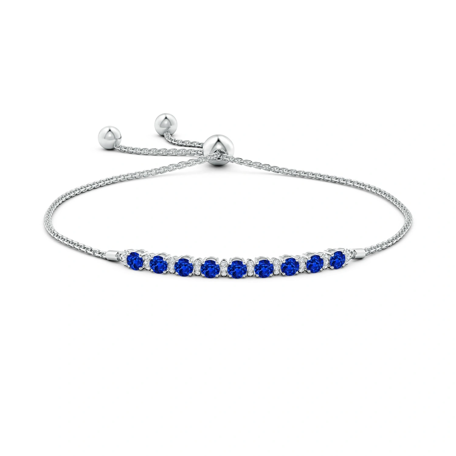 Round Lab-Grown Blue Sapphire Bolo Bracelet with Diamond Accents detail