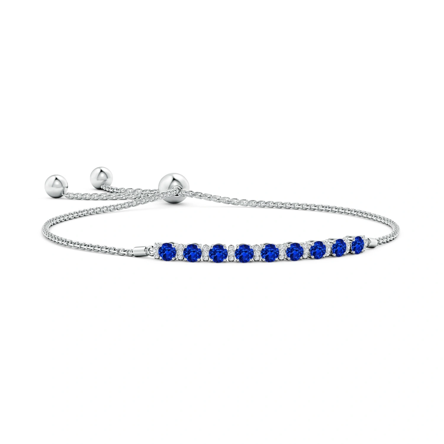 Round Lab-Grown Blue Sapphire Bolo Bracelet with Diamond Accents