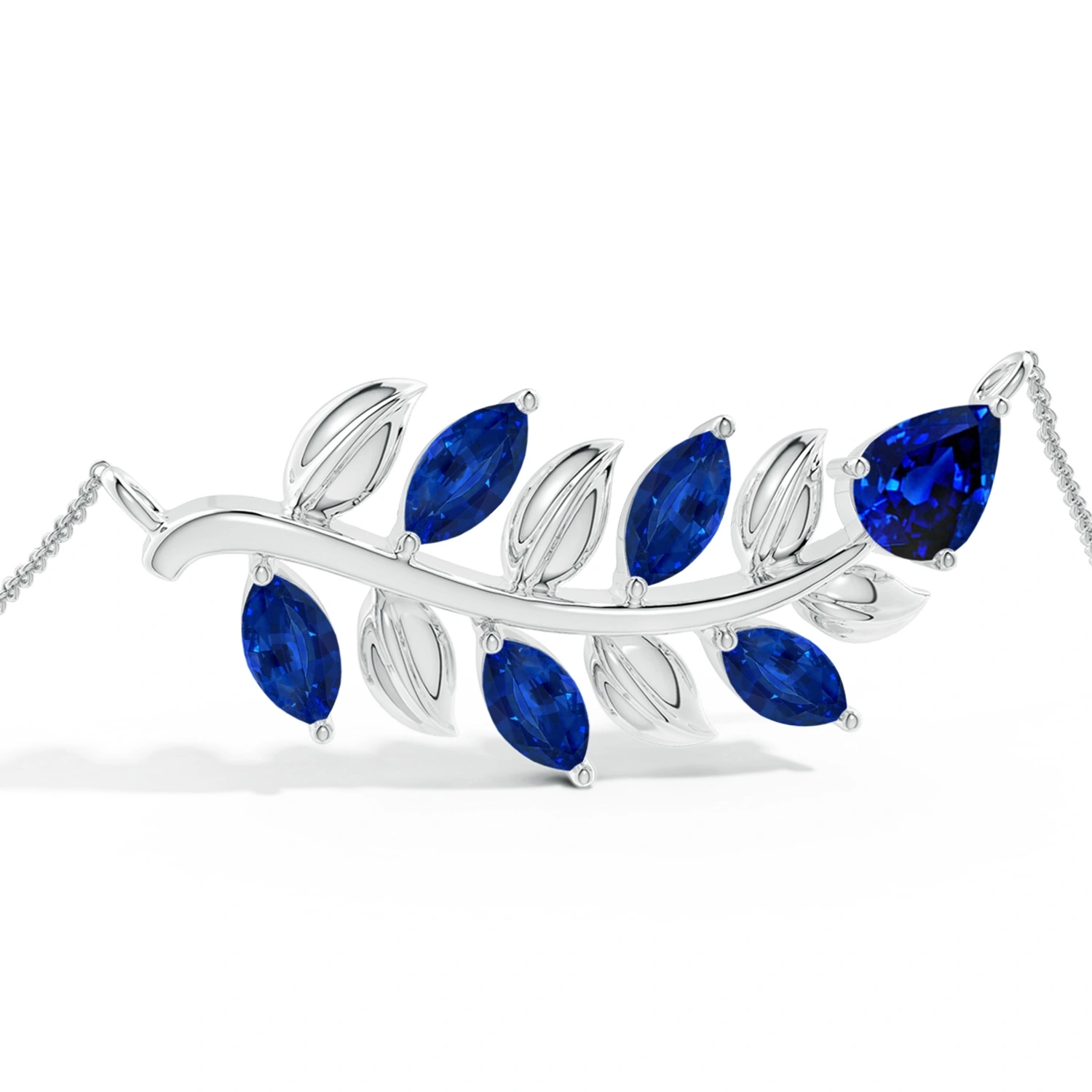 Pear and Marquise Lab-Grown Sapphire Olive Branch Bracelet detail