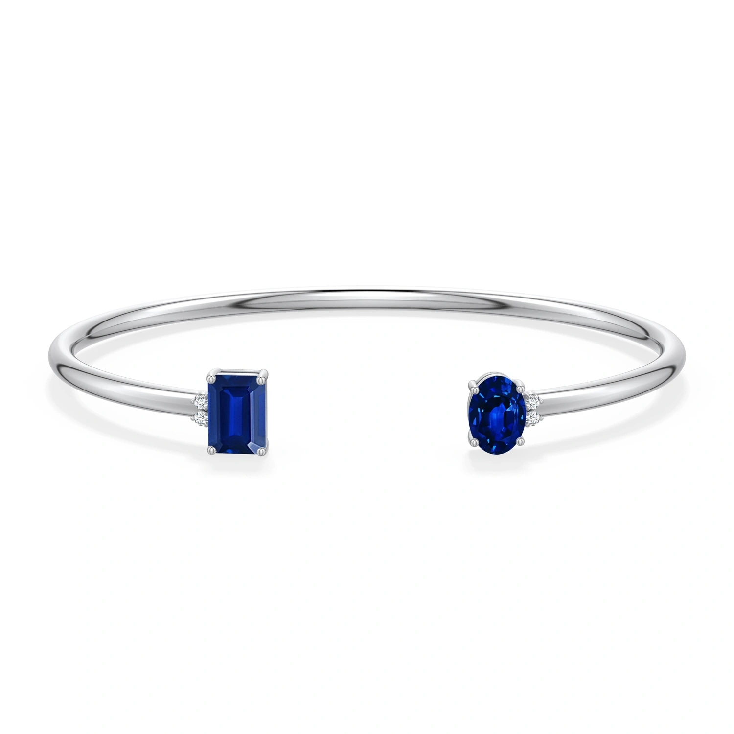 Two-Stone Oval and Emerald-Cut Lab-Grown Sapphire Cuff Bracelet detail