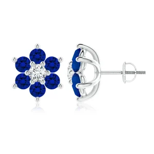 Lab-Grown Blue Sapphire and Diamond Six-Petal Flower Stud Earrings main