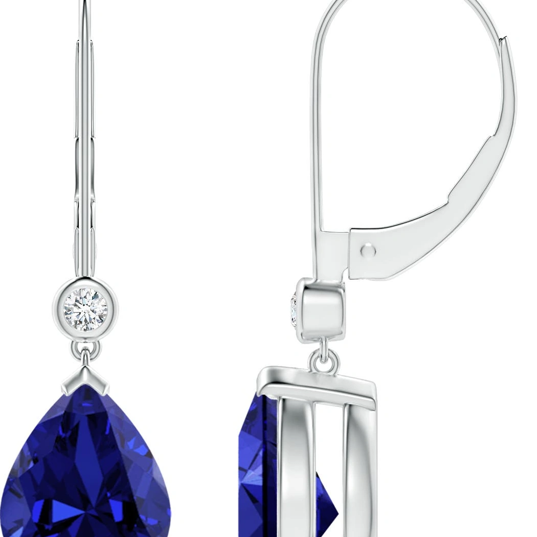 Pear-Shaped Lab-Grown Sapphire Leverback Drop Earrings with Diamond Accents detail
