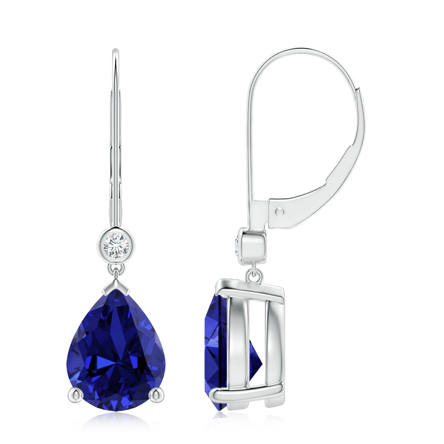 Pear-Shaped Lab-Grown Sapphire Leverback Drop Earrings with Diamond Accents