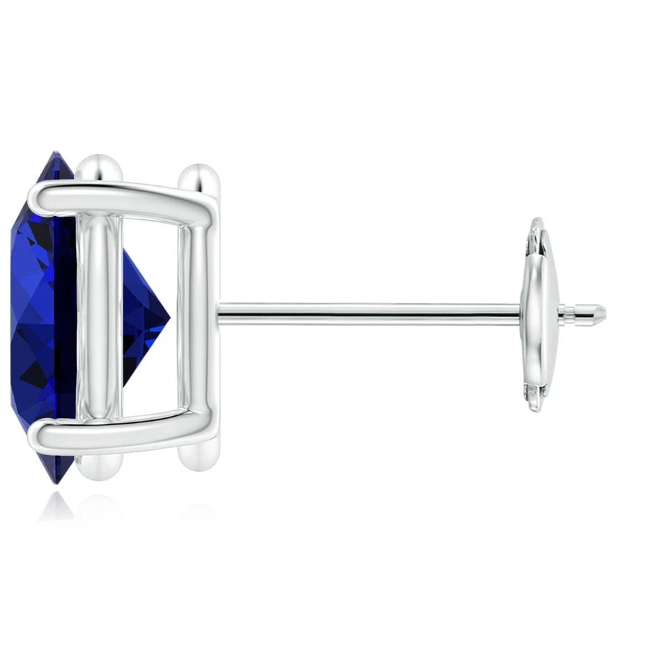 Oval Lab-Grown Blue Sapphire Solitaire Stud Earrings detail