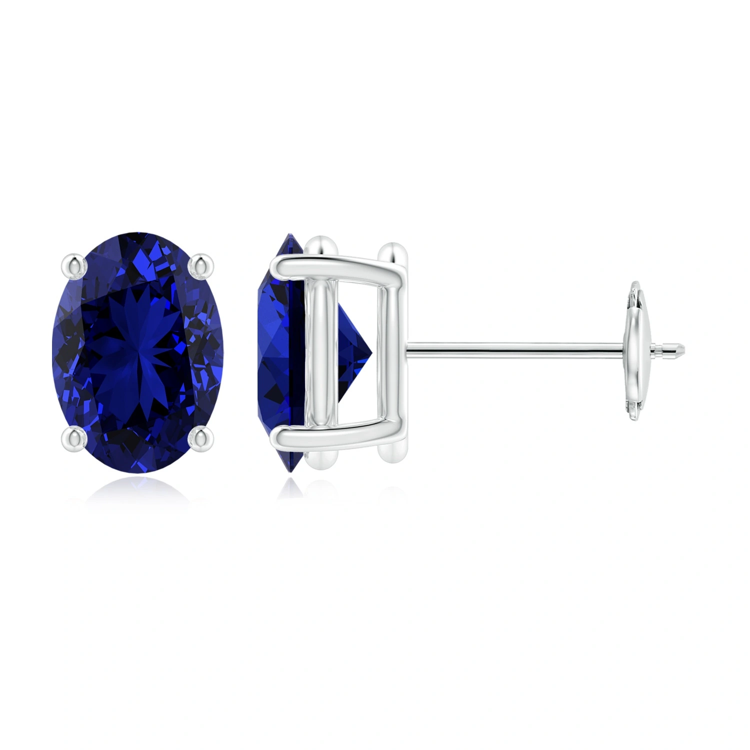 Oval Lab-Grown Blue Sapphire Solitaire Stud Earrings