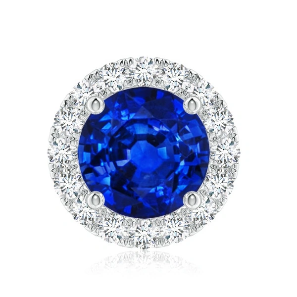 Round Lab-Grown Blue Sapphire Diamond Halo Stud Earrings detail
