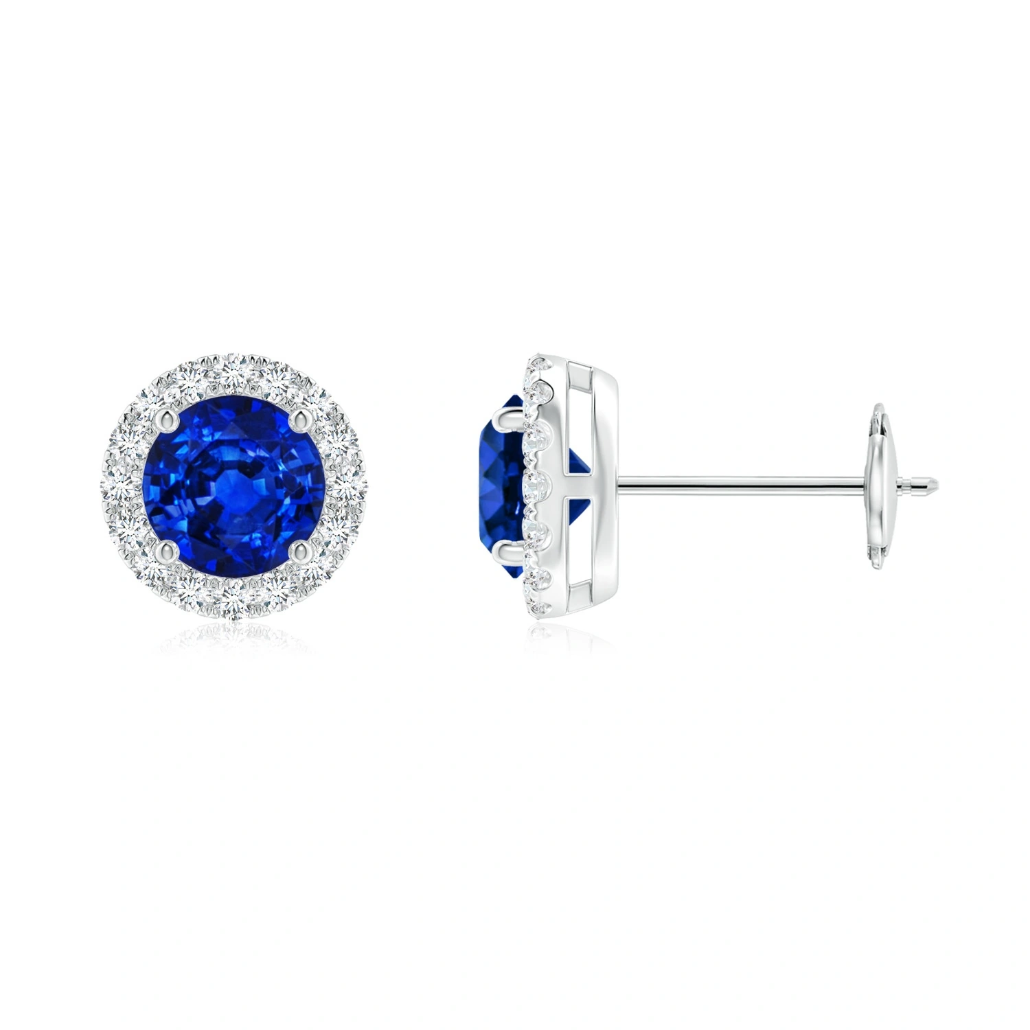 Round Lab-Grown Blue Sapphire Diamond Halo Stud Earrings main