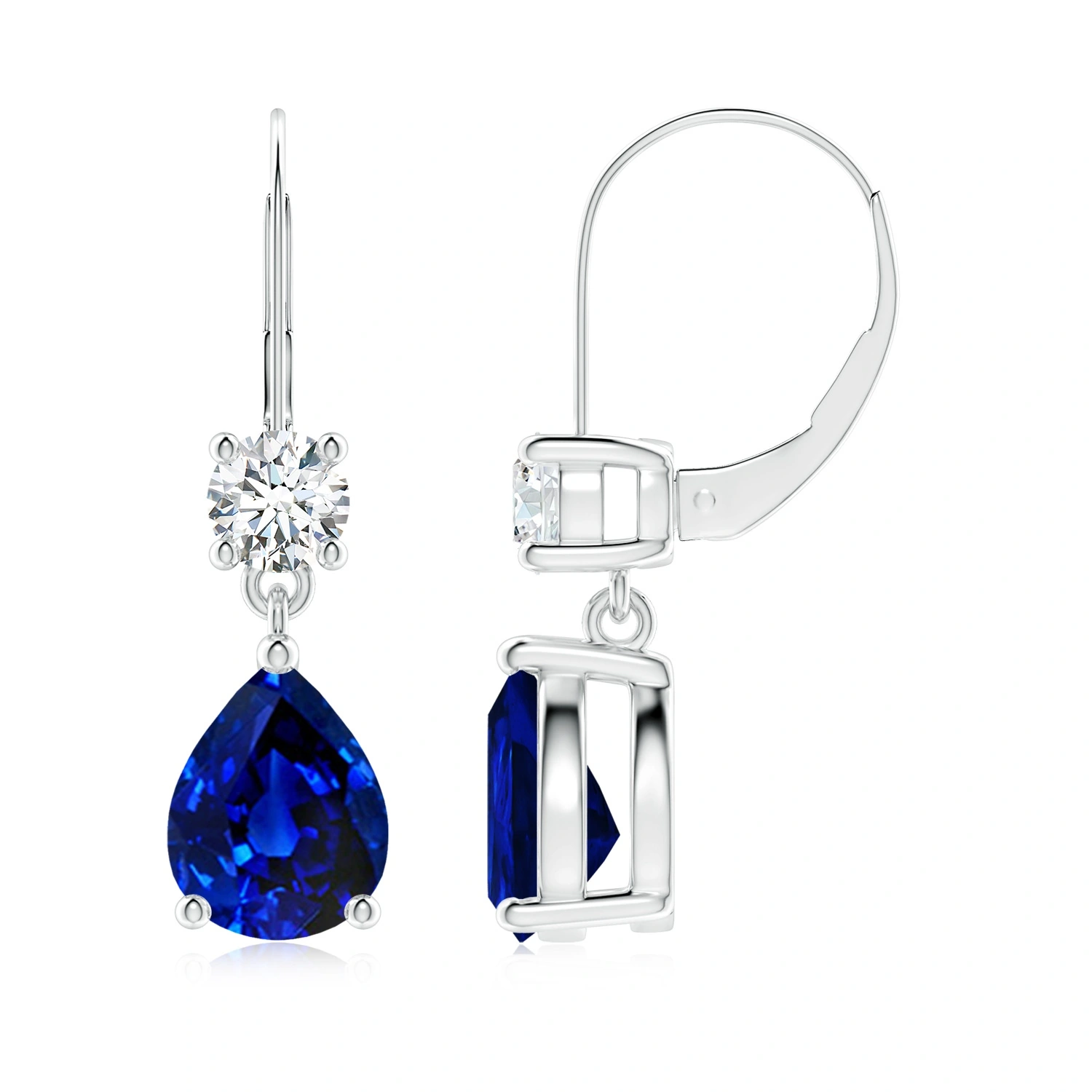 Pear-Shaped Lab-Grown Sapphire Leverback Drop Earrings with Diamonds