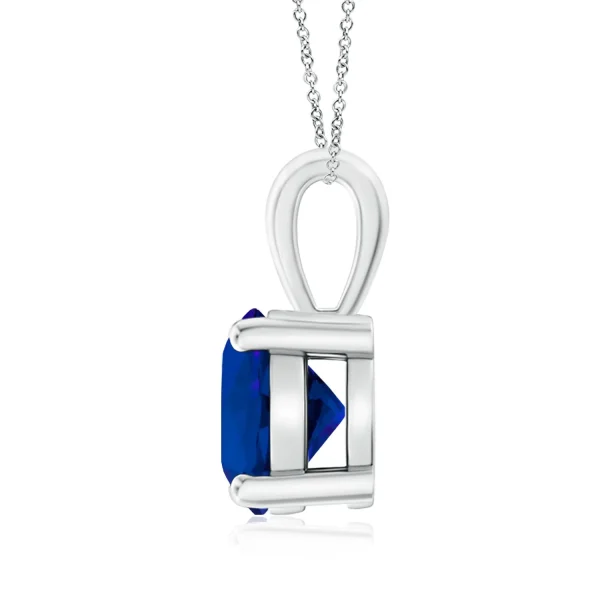 Round Lab-Grown Blue Sapphire Four-Prong Solitaire Necklace detail