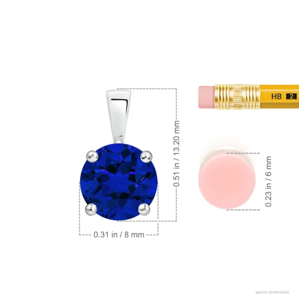 Round Lab-Grown Blue Sapphire Four-Prong Solitaire Necklace dimension