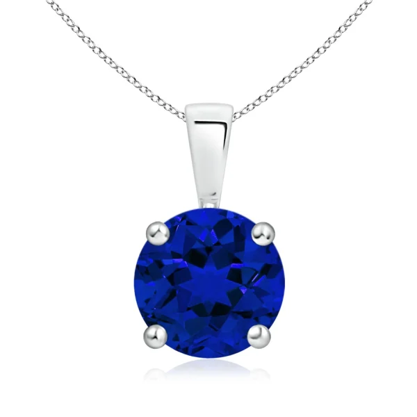 Round Lab-Grown Blue Sapphire Four-Prong Solitaire Necklace main