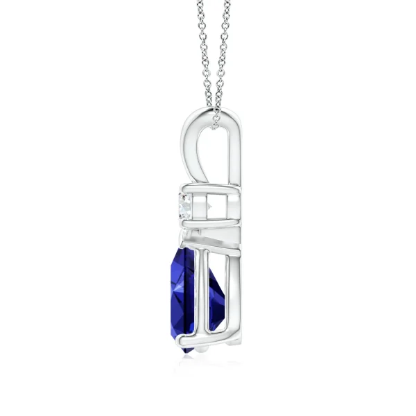 Pear-Shaped Lab-Grown Blue Sapphire V-Bale Necklace with Diamond Accent detail