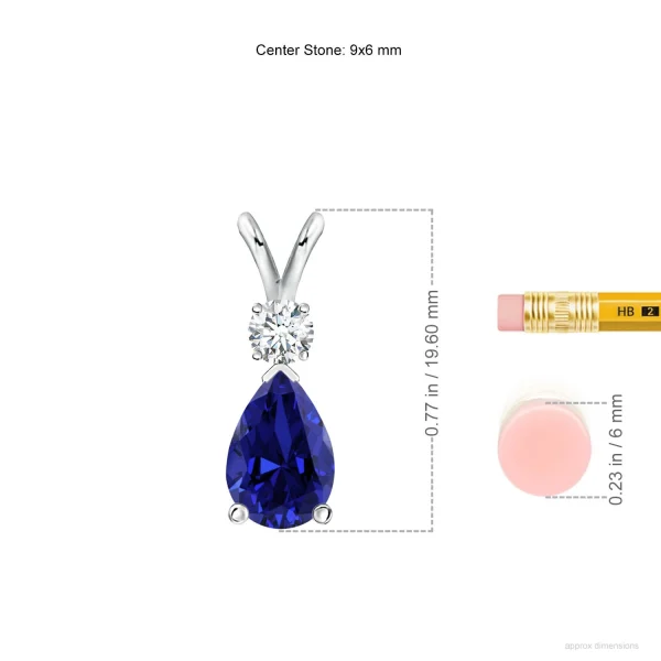 Pear-Shaped Lab-Grown Blue Sapphire V-Bale Necklace with Diamond Accent dimension