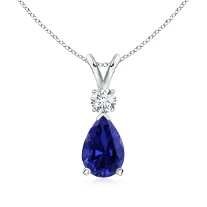 Pear-Shaped Lab-Grown Blue Sapphire V-Bale Necklace with Diamond Accent main