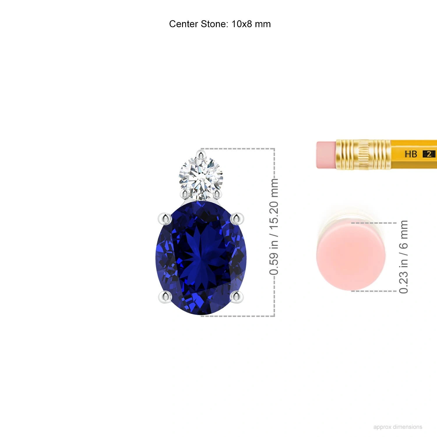 Oval Lab-Grown Sapphire Pendant with Diamond Accent dimension