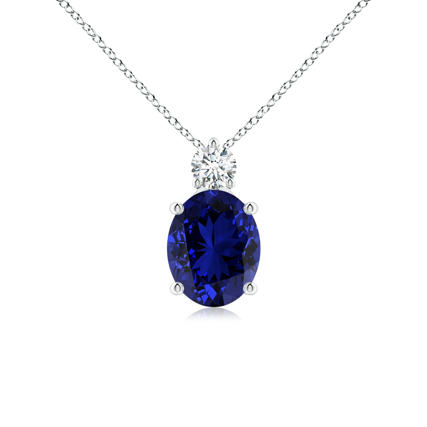 Oval Lab-Grown Sapphire Pendant with Diamond Accent main