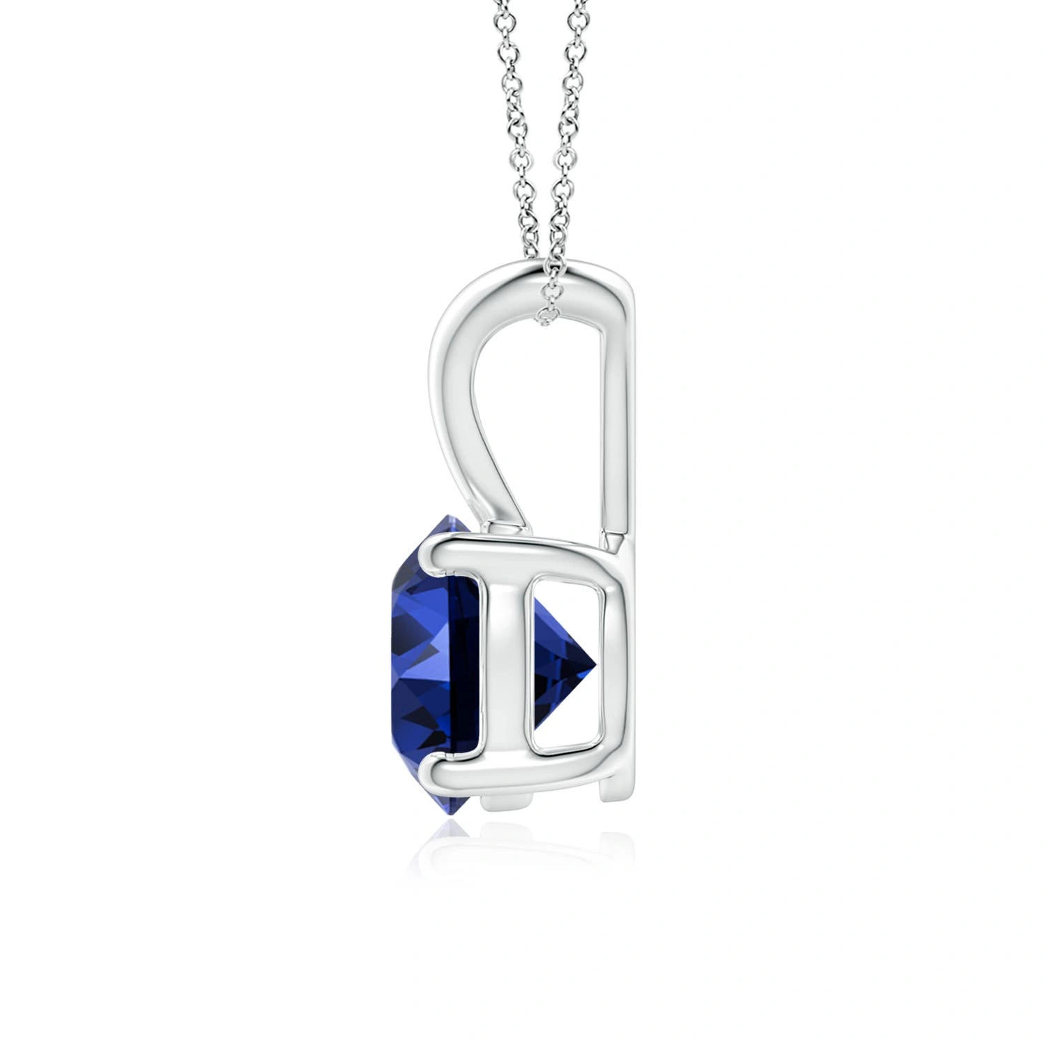 Round Lab-Grown Sapphire V-Bale Solitaire Pendant detail