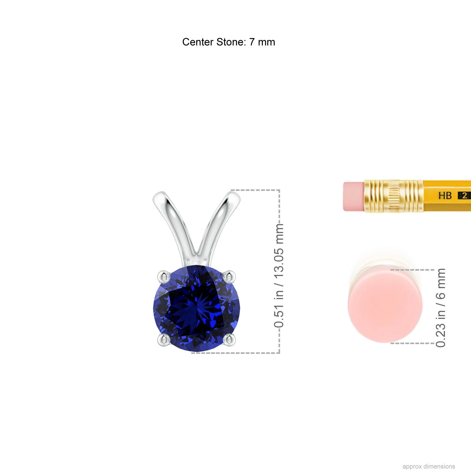 Round Lab-Grown Sapphire V-Bale Solitaire Pendant dimension