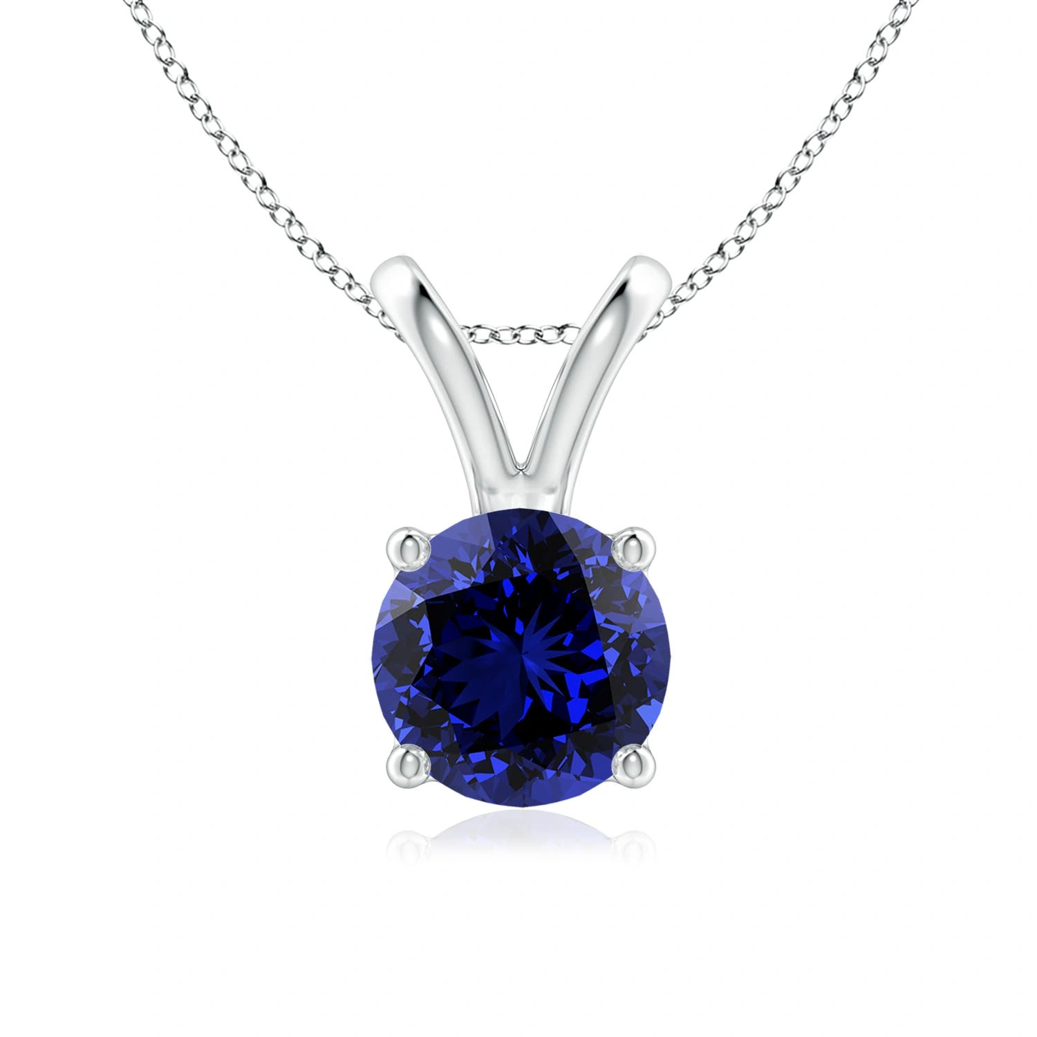 Round Lab-Grown Sapphire V-Bale Solitaire Pendant main