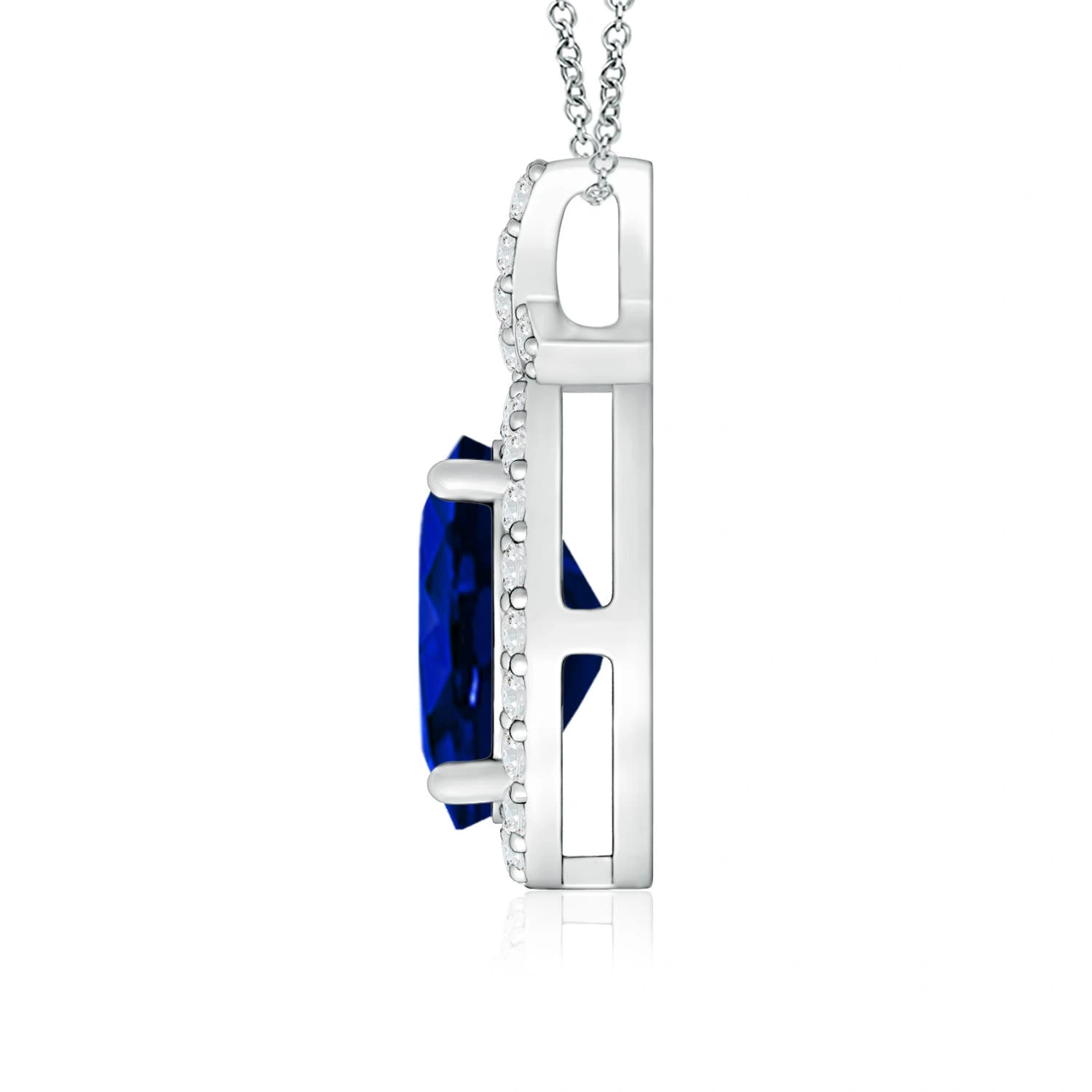 Oval Lab-Grown Sapphire Vintage Diamond Halo Pendant detail