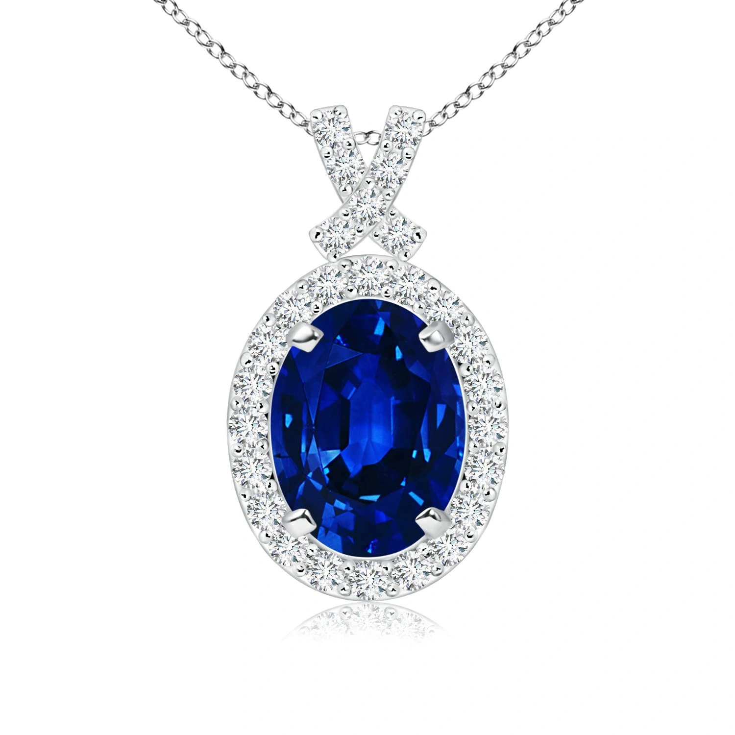 Oval Lab-Grown Sapphire Vintage Diamond Halo Pendant