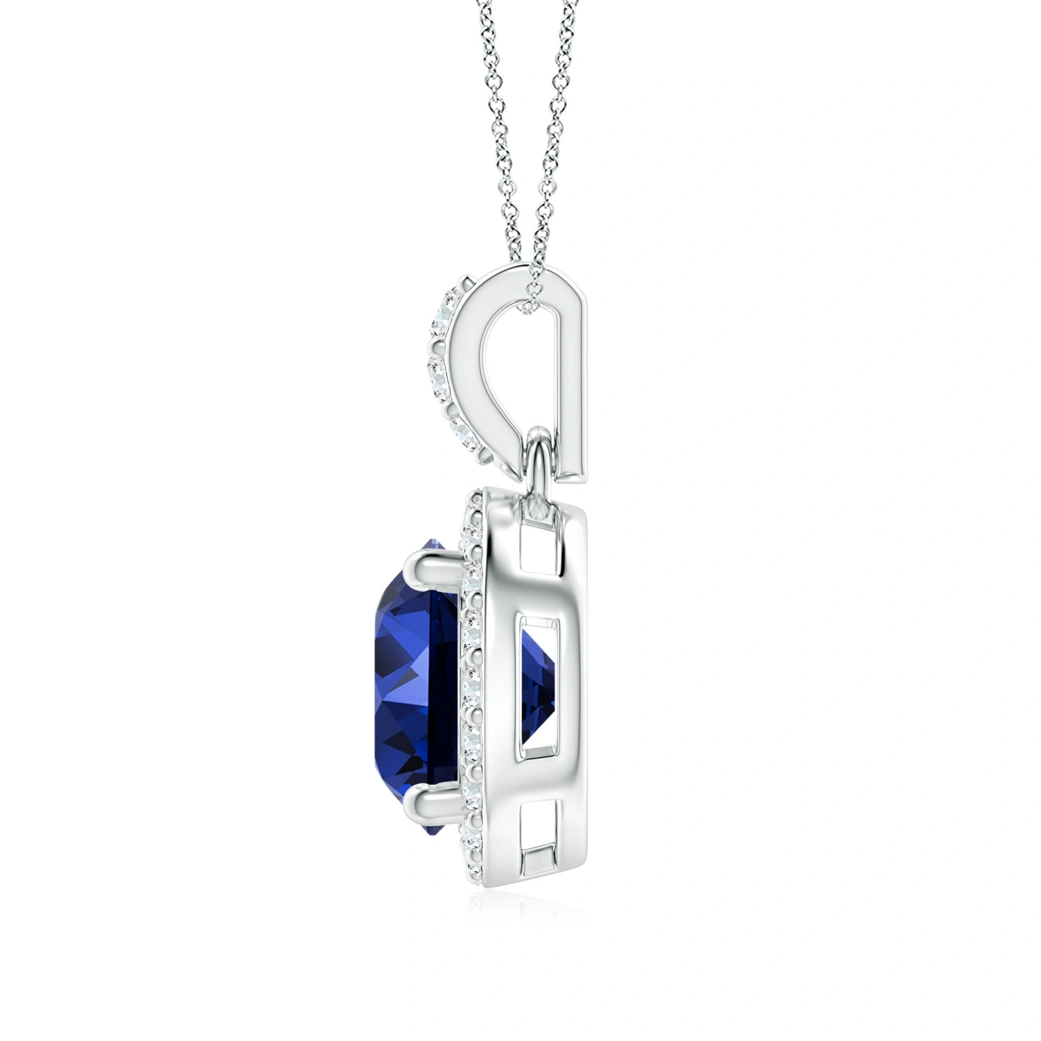 Round Lab-Grown Sapphire Halo Pendant with Diamond Bail detail